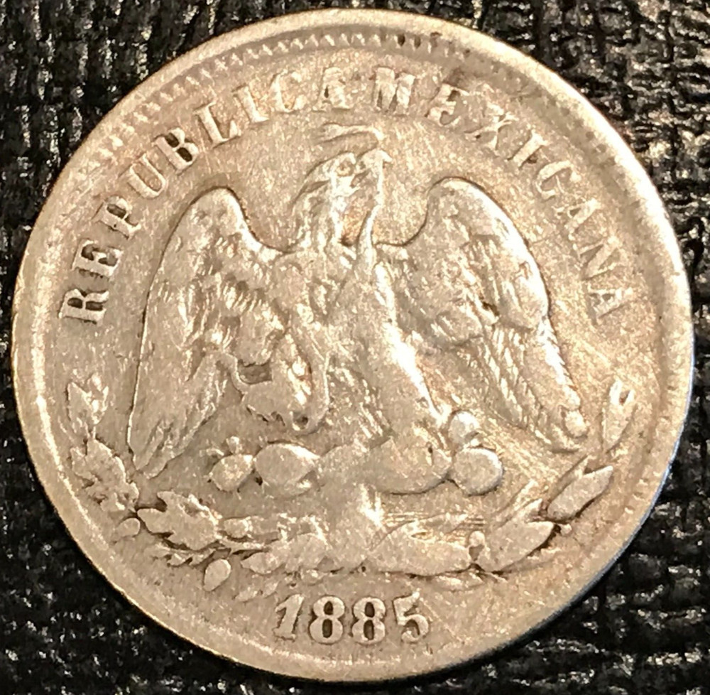 VF DETAILS 1885 GOR MEXICO SILVER 25 CENTAVOS-EDGE ISSUES-NOV637