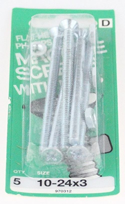 Flat Head Machine Screw - 10-24 x 3" - 5 Pack H-970312