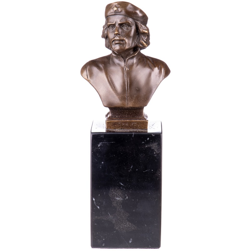 Bronze figure bust Che Guevara on black marble base signed