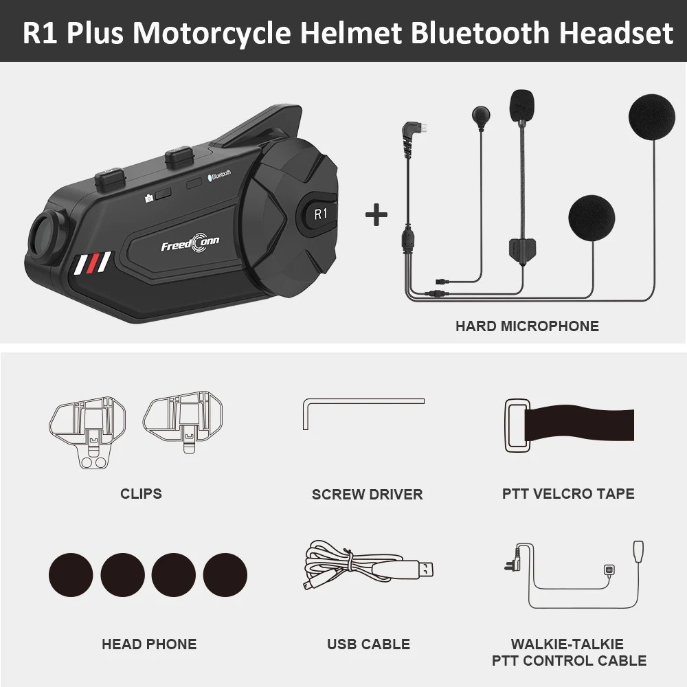 Freedconn R1 Plus Motorcycle Intercom Dash Cam 1080P Bluetooth Headset