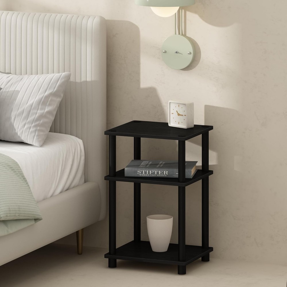 Compact 3-Tier Nightstand - Americano/Black, Lightweight & Functional Design
