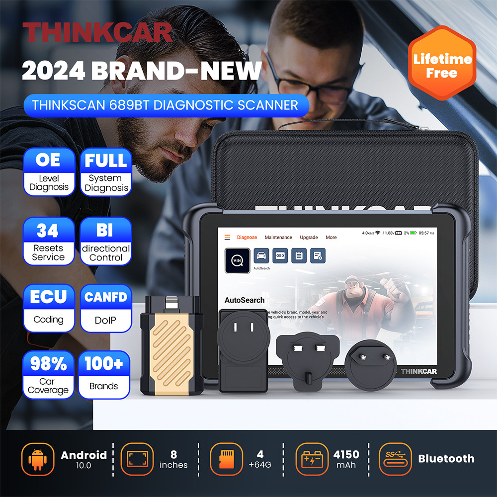 ThinkScan 689BT&TPMS Tool Bidirectional Auto Diagnostic E.CU Coding OBD2 Scanner
