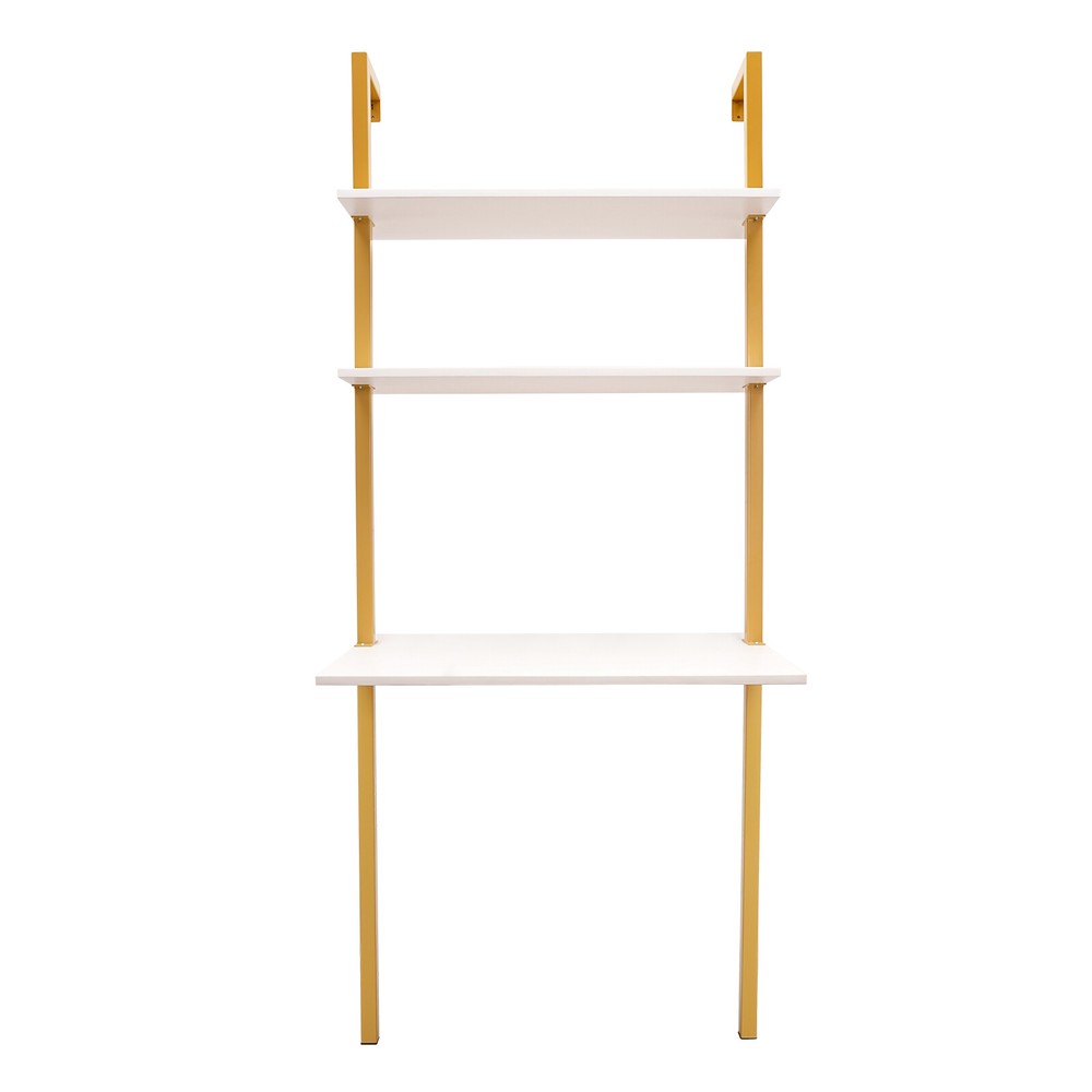 Wall Mount Writing Table 3-tier Computer Desk Storage Home Office w/ Power Strip