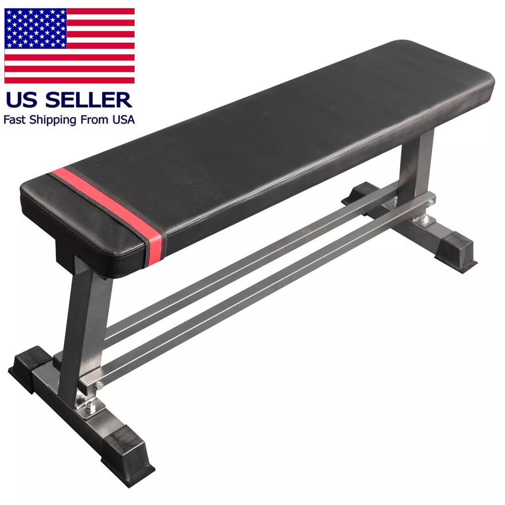 Flat Weight Bench with Built-in Dumbbell Rack Workout Bench Strength Training
