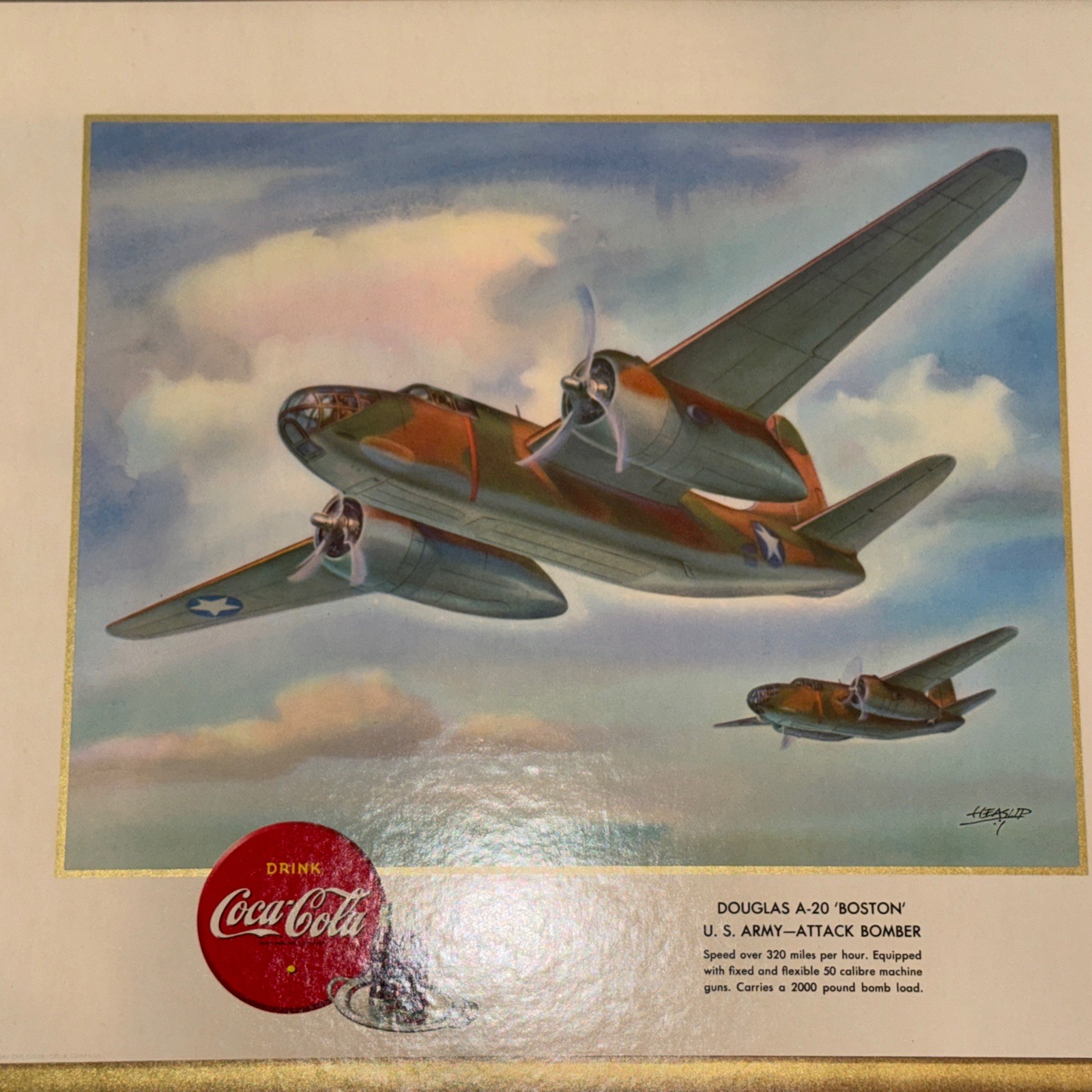 Set Of Coca-Cola WW 2 Airplane Litho Prints- Good Condition-1943