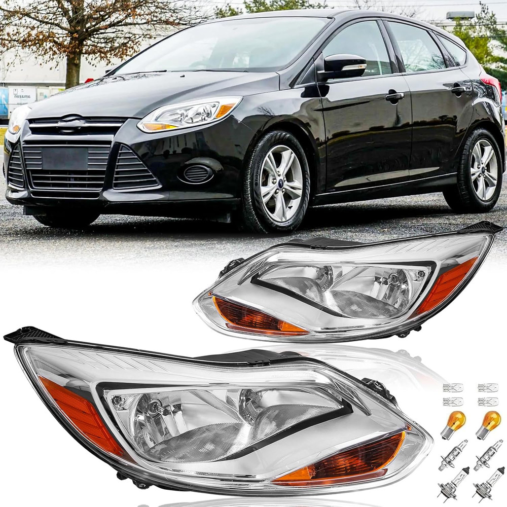 Headlights Assembly Pair with Bulbs for 2012 2013 2014 Ford Focus Halogen Headla