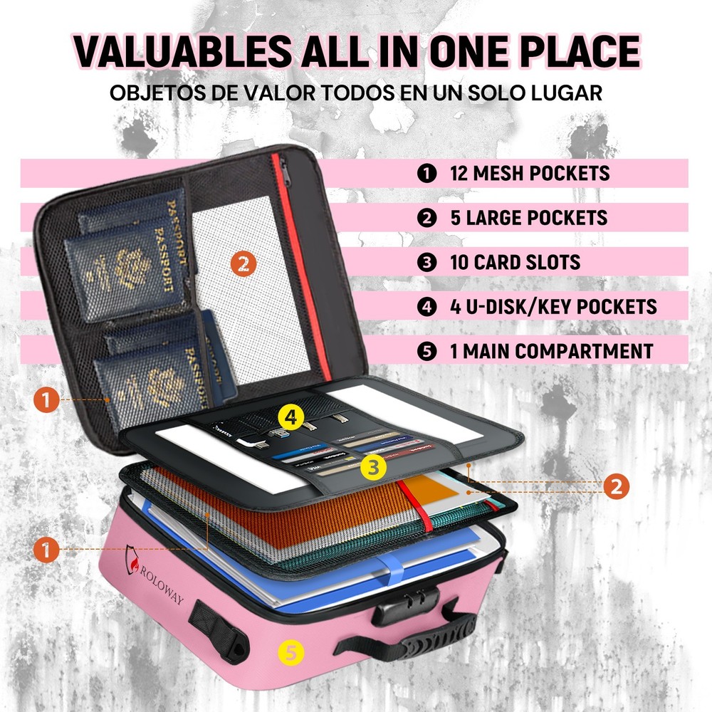 4-Layer Fireproof &Waterproof Document Safe Bag with Lock Muti-color storage bag