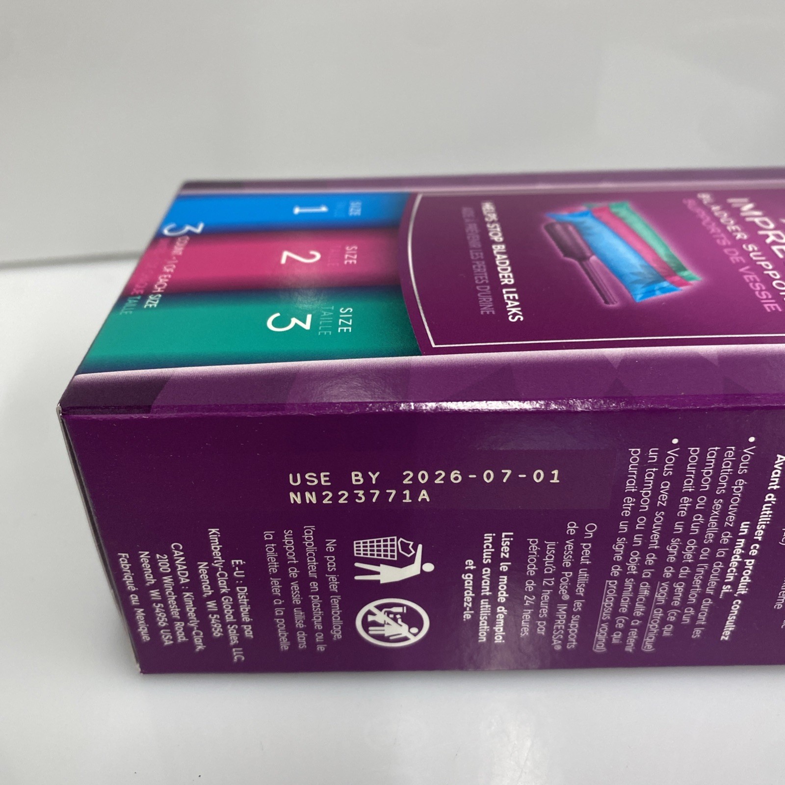 Poise Impressa Women's Bladder Supports 3 CT 1 Of Each Size 1 - 2 - 3 With Box