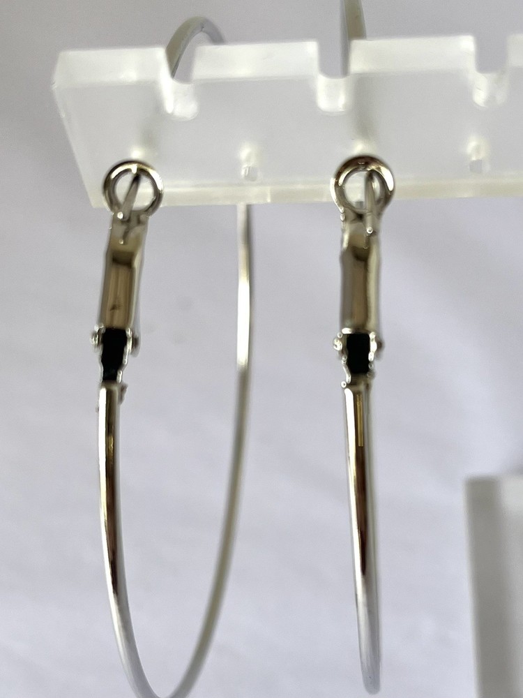 Large Silver Tone Hoop Earrings Pierced Unmarked