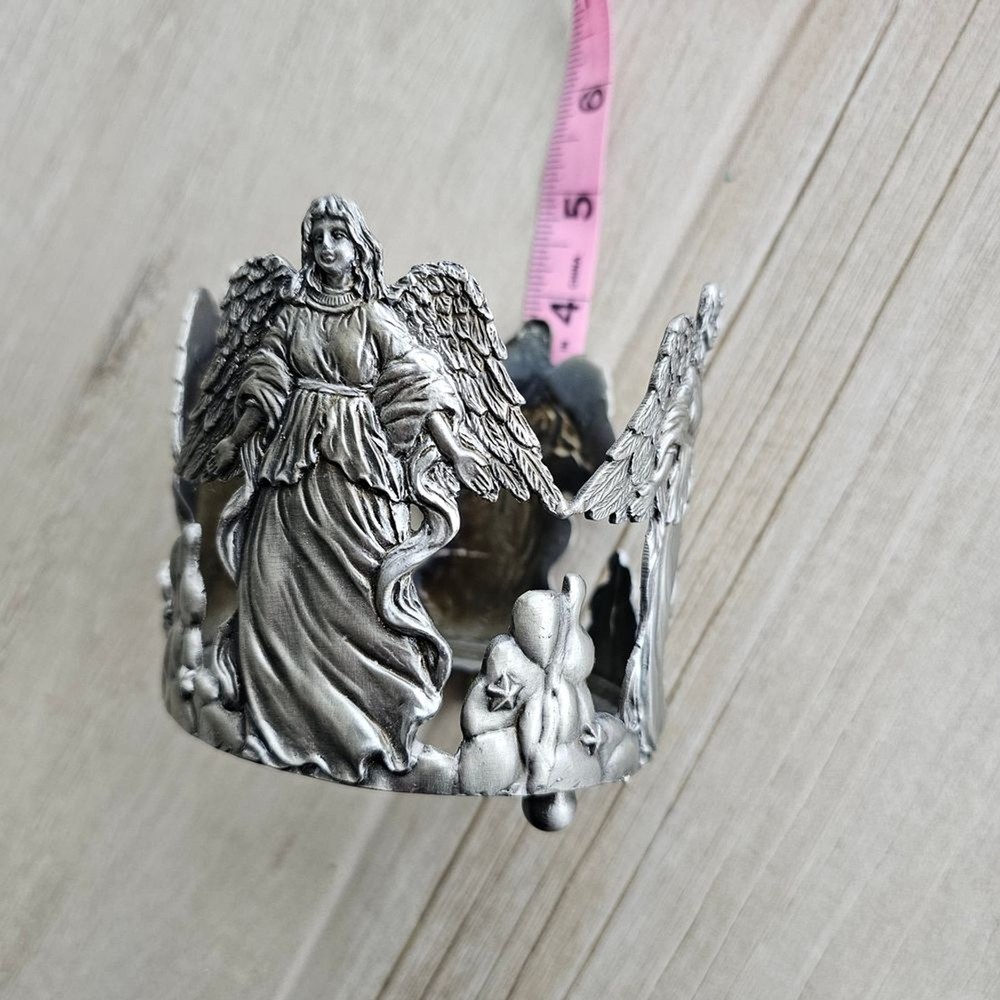 Silver Tone Angel Theme Jar Candle Holder, EUC