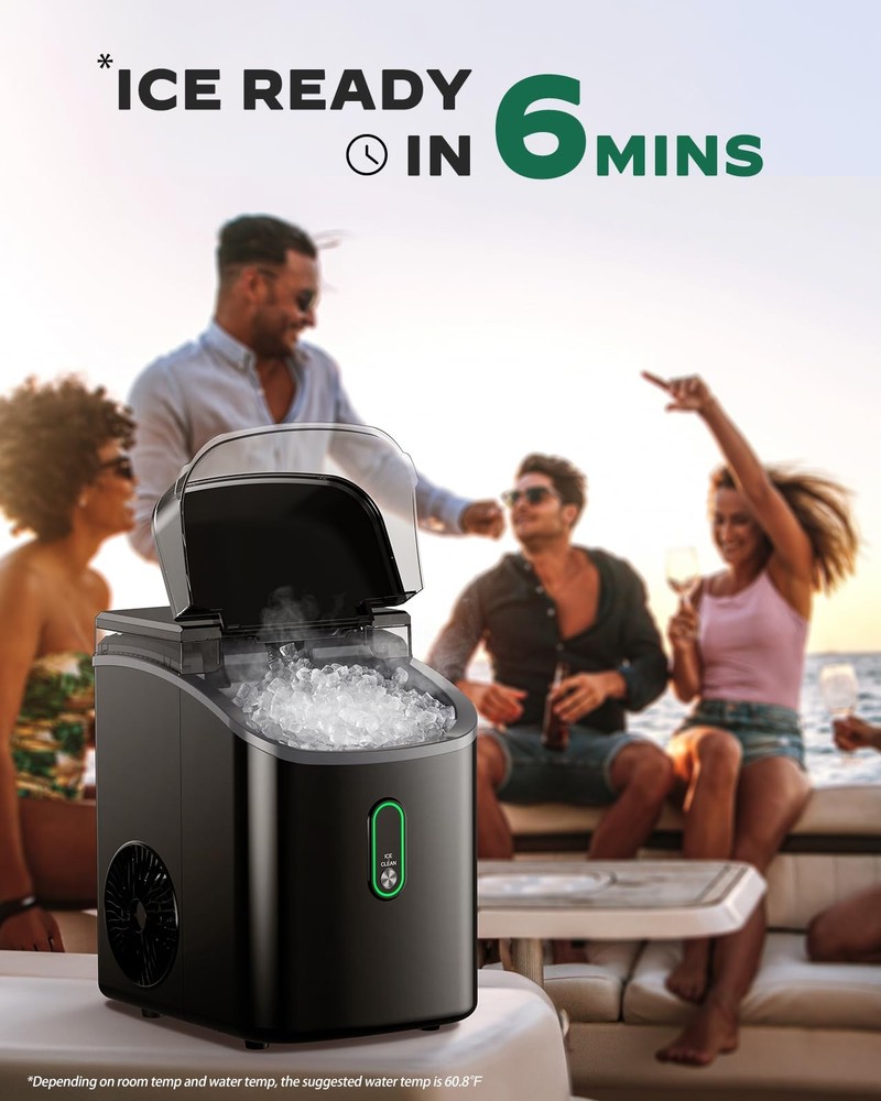 Nugget Ice Maker Countertop, Pebble Ice Maker with Soft Chewable Ice, One-Cli...