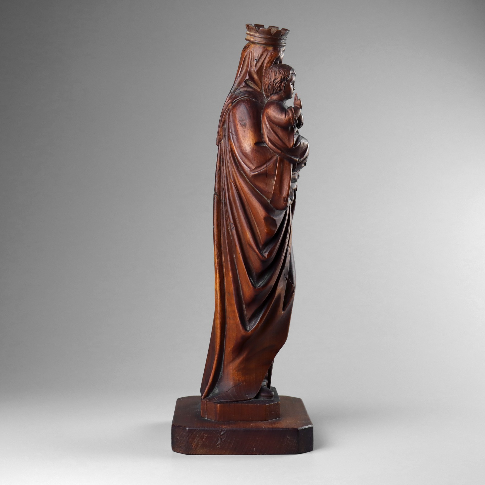 Antique 19th Century Carved Wood Virgin Mary Madonna & Child Statue Sculpture