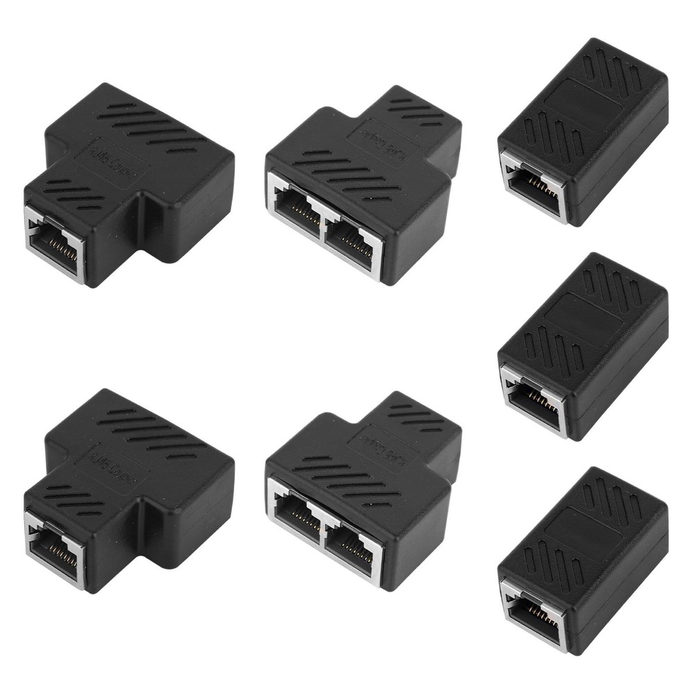 7pcs Ethernet Splitters, 4 Rectangle & 3 T-Shaped 1 to 2 RJ45 Ethernet Connec...