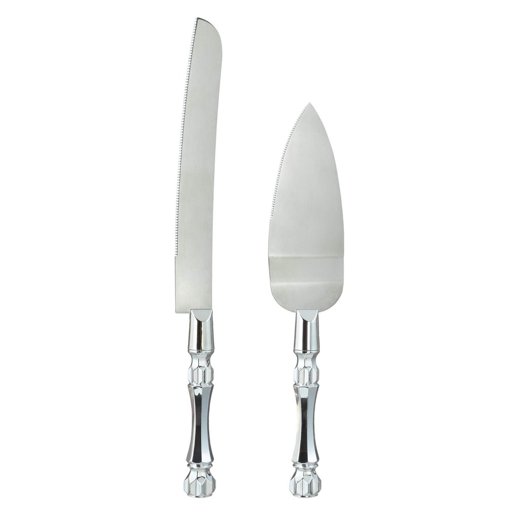 Amscan wedding cake silver serving set - server 10.5" knife 12.7"