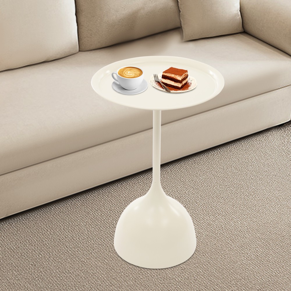 Modern Round Side Table Elegant Cream White Bedside Table Coffee Break Table