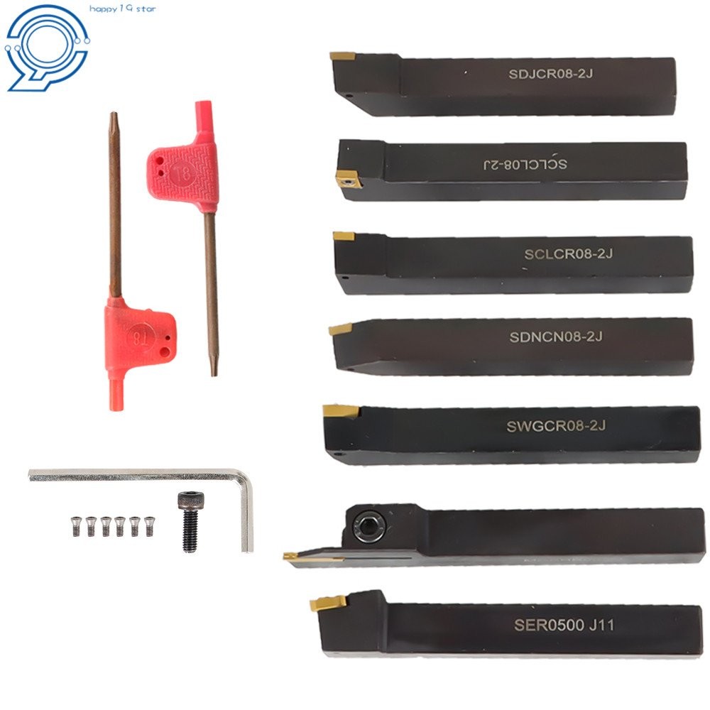 Carbide Indexable Turning Tool 1/2" 7PCS Lathe Tool Bit Set Thread Insert+Holder