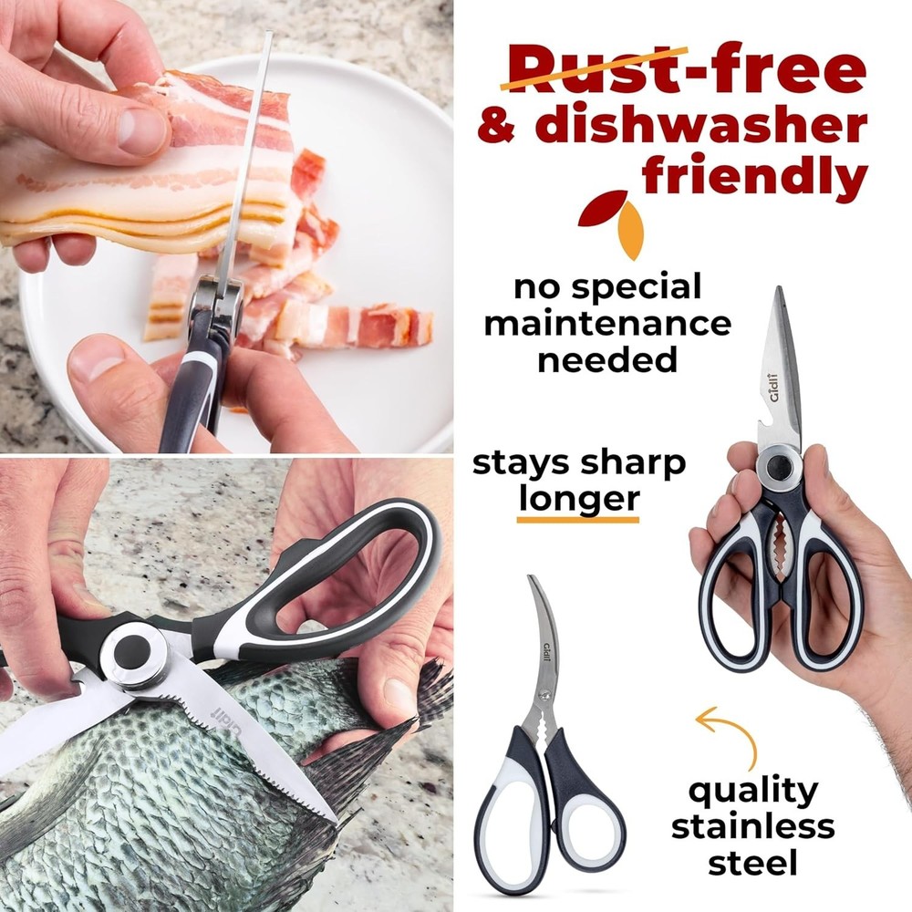 Versatile Utility Scissors - Ergonomic Grip, Dishwasher Safe
