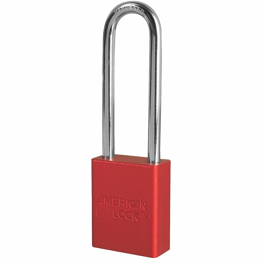 Rectangular Padlocks 5 Pin Aluminum Red 3" Shackle Keyed Different 045-A1107RED-
