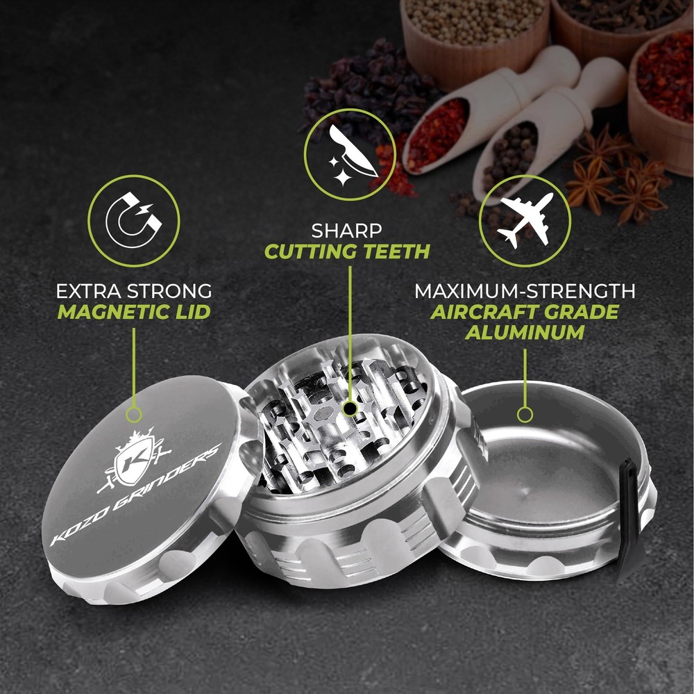 Kozo Grinder Mills, Aluminum 2.5", Silver