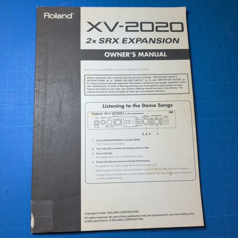 Roland XV-2020 64-voice Expandable Digital Synth Module Manual Only