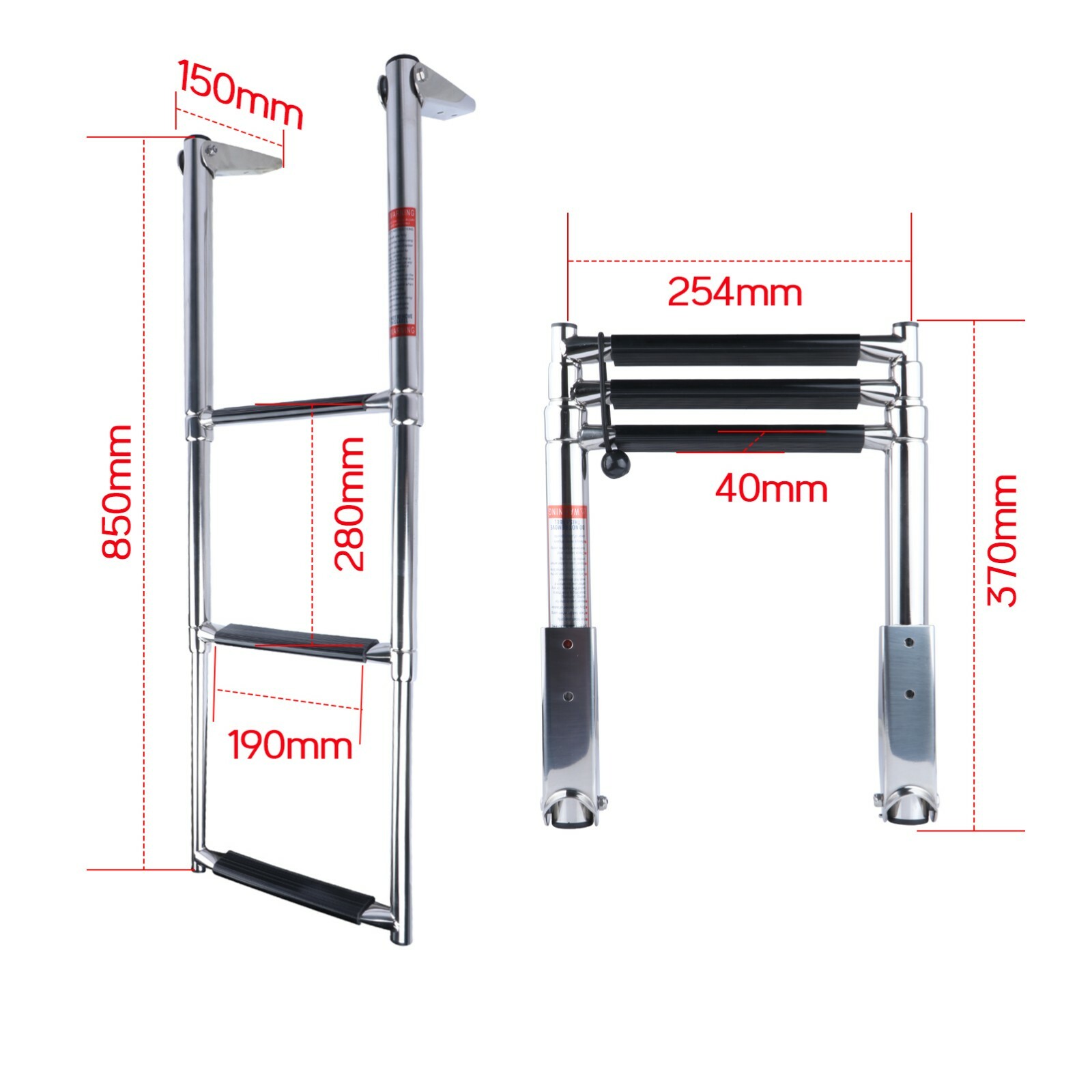 Marine Stainless Steel Telescoping 3 Step Boat Ladder Folding Heavy Duty Ladder