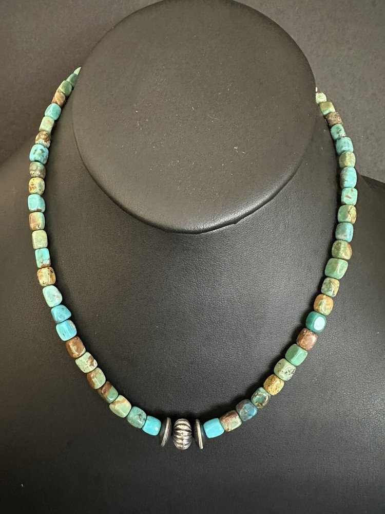 Sterling silver turquoise Bead Necklace Earrings set
