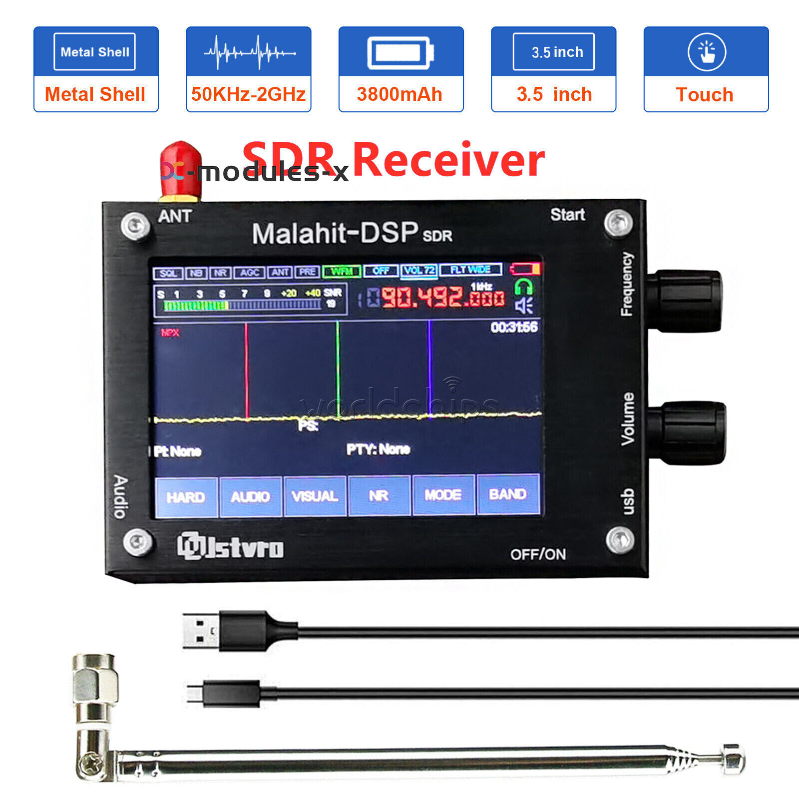 50KHz--2GHz Malachite DSP SDR Receiver Malahit DSP SDR Shortwave Radio Receiver
