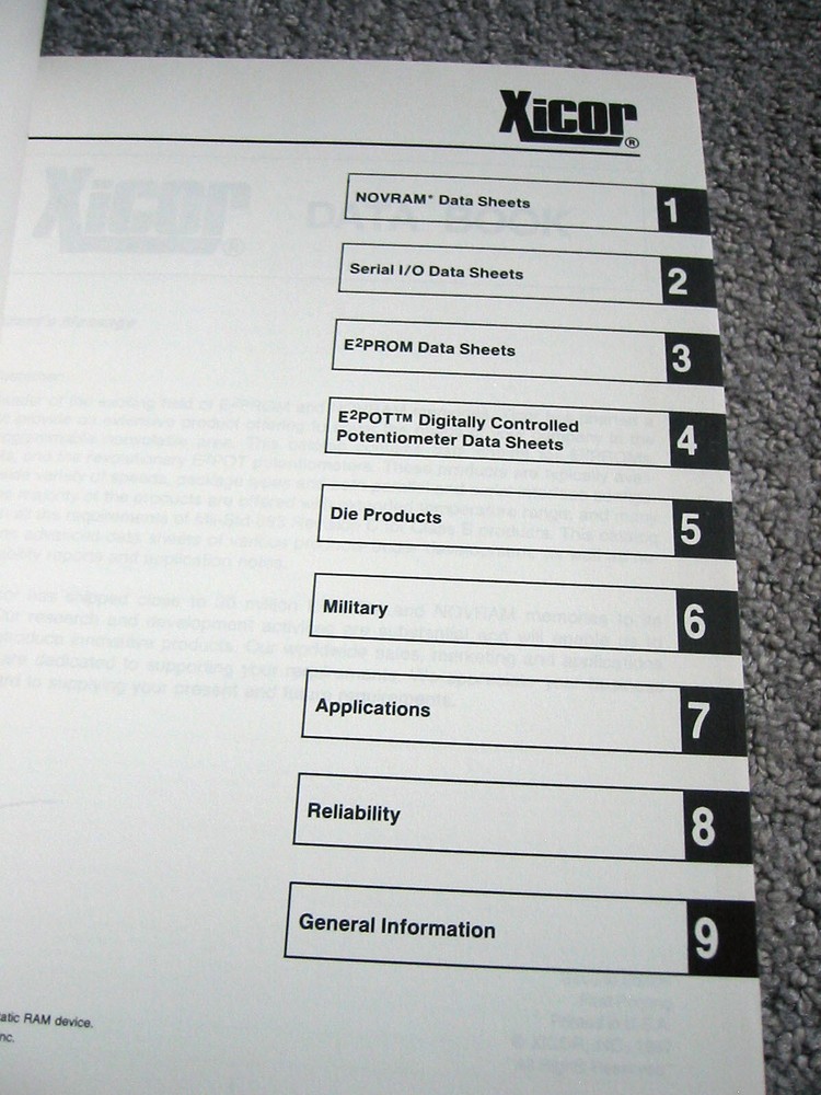 Xicor Semiconductor Data Book and Reference Guide - NOVRAM, EEPROM etc - 1988