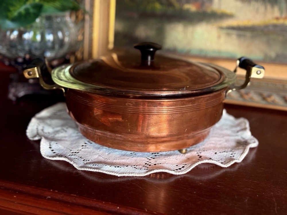 Vintage Coppercraft Guild Chafing Dish w/ Pyrex Insert MCM Server