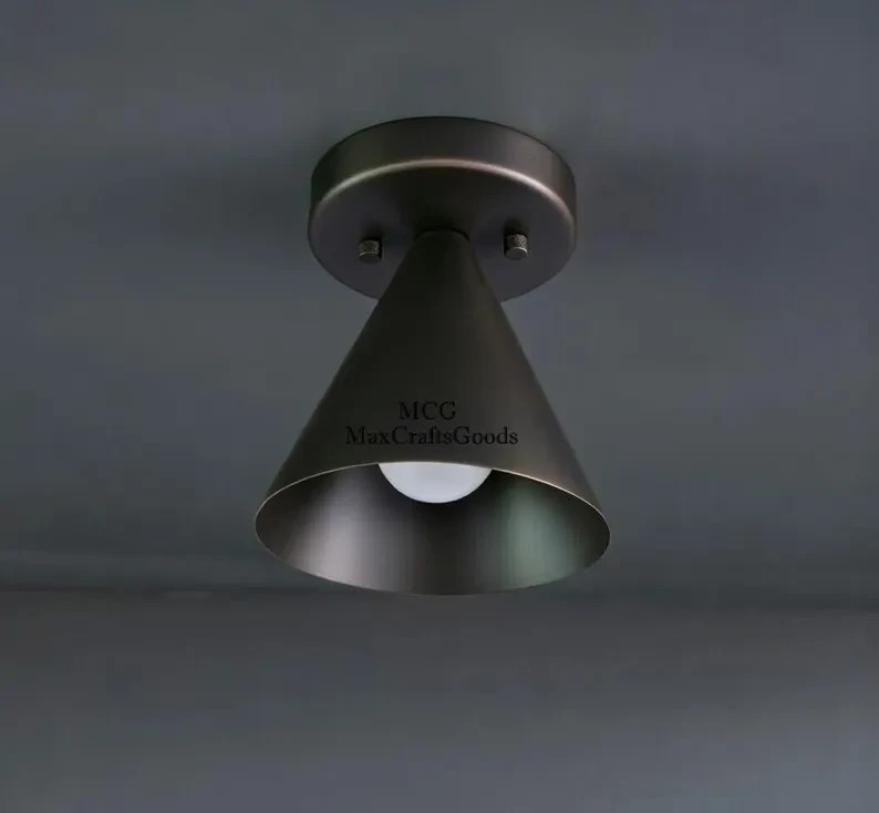 Brass Flush Mount Ceiling Light | Mid Century Modern Cone Fixture