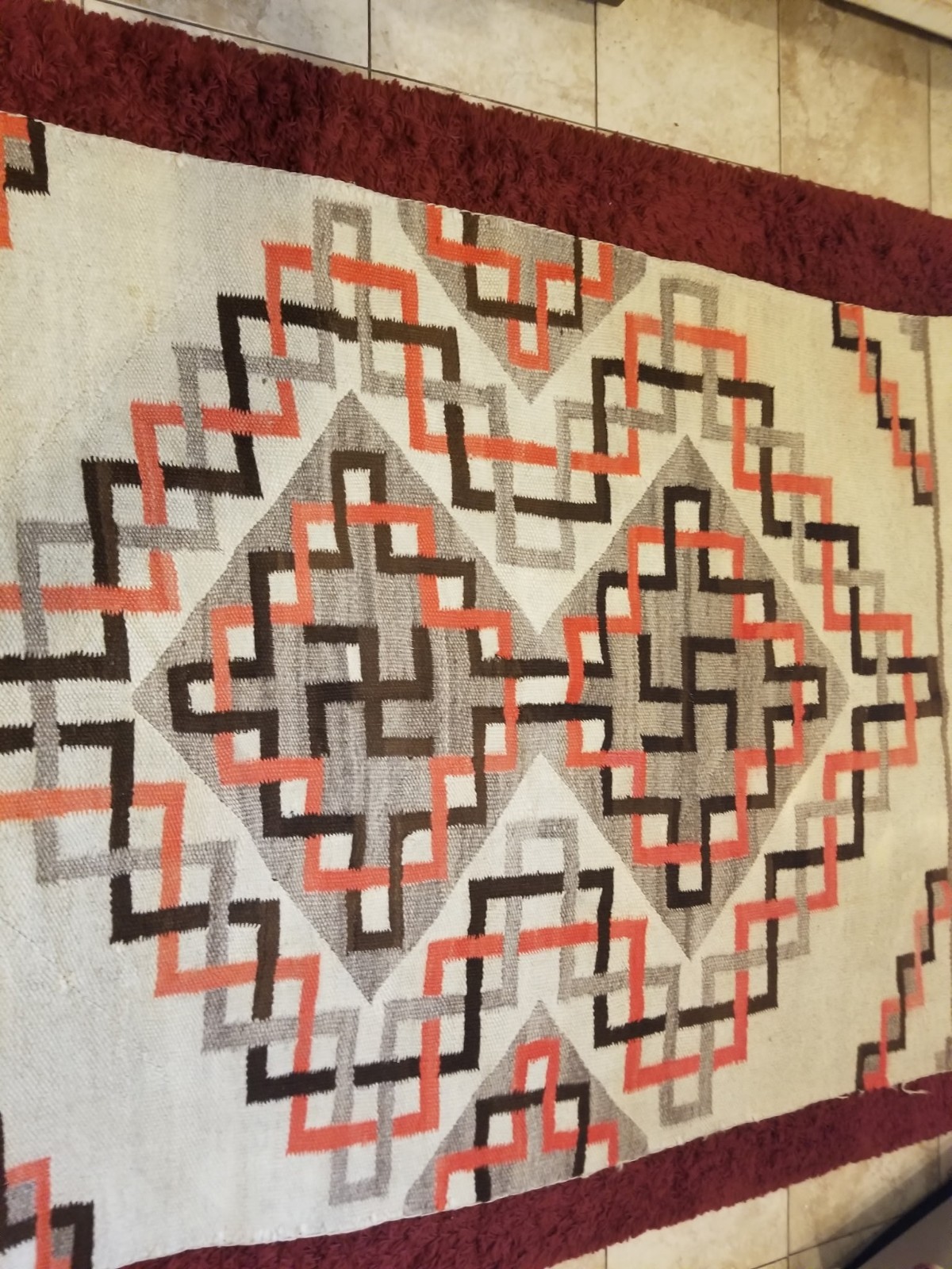 ANTIQUE 1890-1910 NAVAJO GANADO RUG 49" X 74" SOUGHTAFTER WHIRLING LOG DESIGN!!!