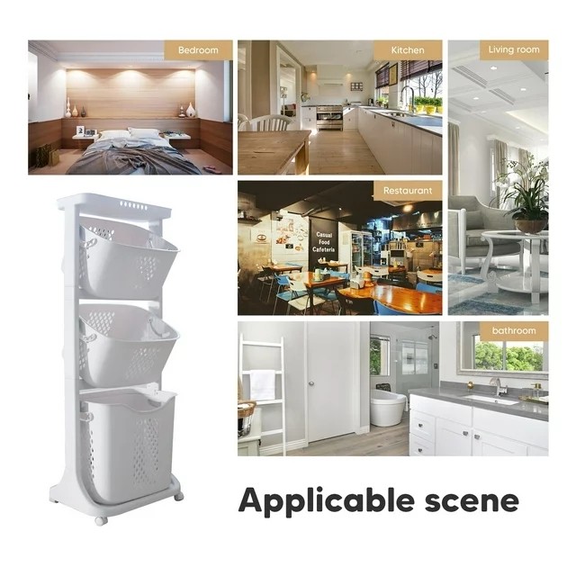 Laundry Storage Organizer w/ Wheels Movable Rolling Laundry Clothes Baskets Cart