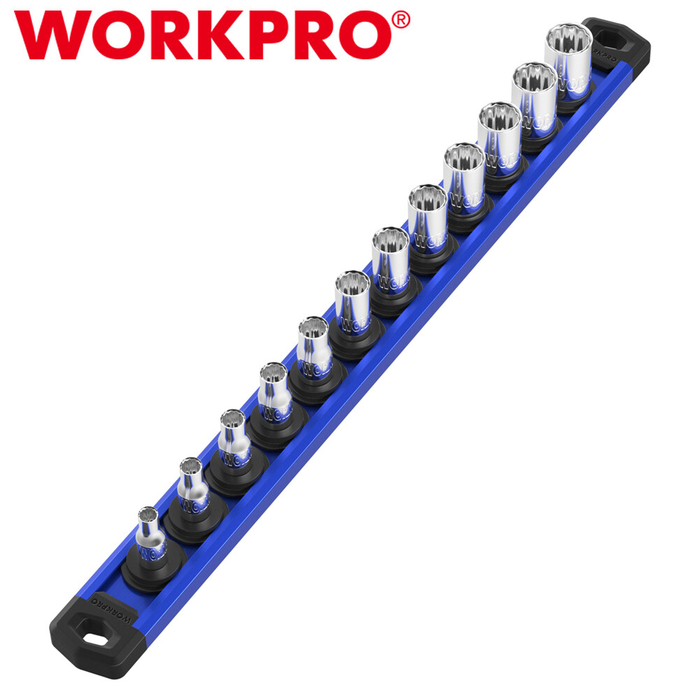 WORKPRO Magnetic Socket Organizer 1/4 Drive Heavy Duty Socket Holder Socket Rail