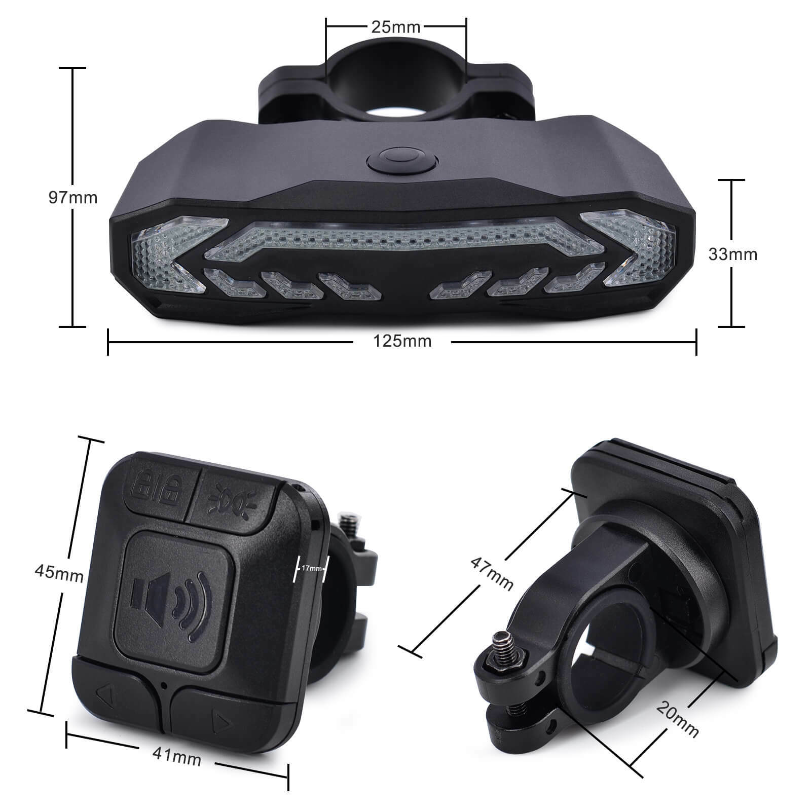 Wireless Bicycle Anti-Theft Alarm Vibration LED Bike Tail Lights USB with Remote