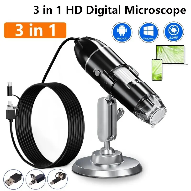 1600X 3in1 Digital Microscope Camera Electronic Microscope For Soldering LED