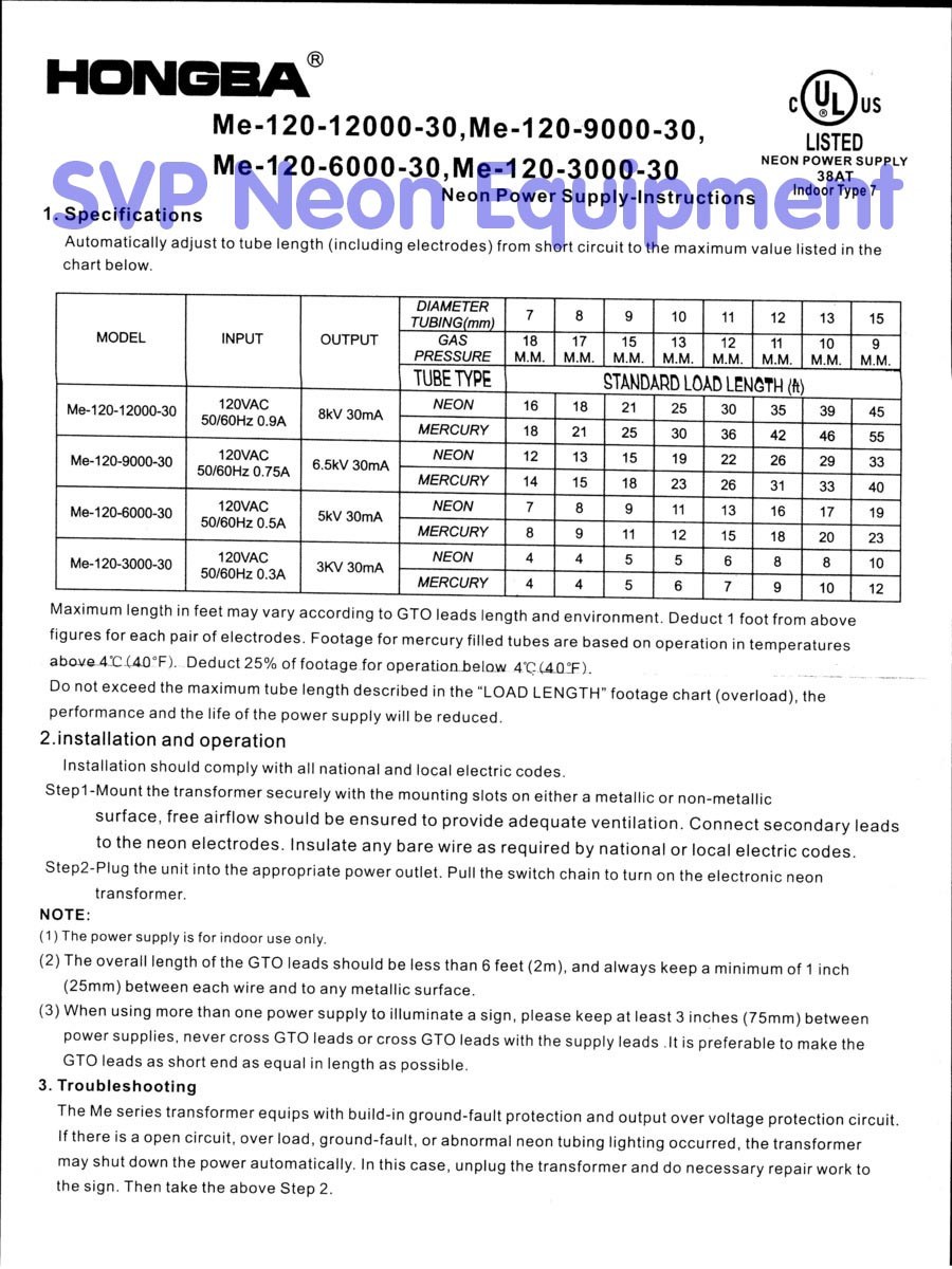 NeonPro TWIN, ME-120-9000-30 NEON SIGN TRANSFORMER POWER SUPPLY NEW UL LISTED