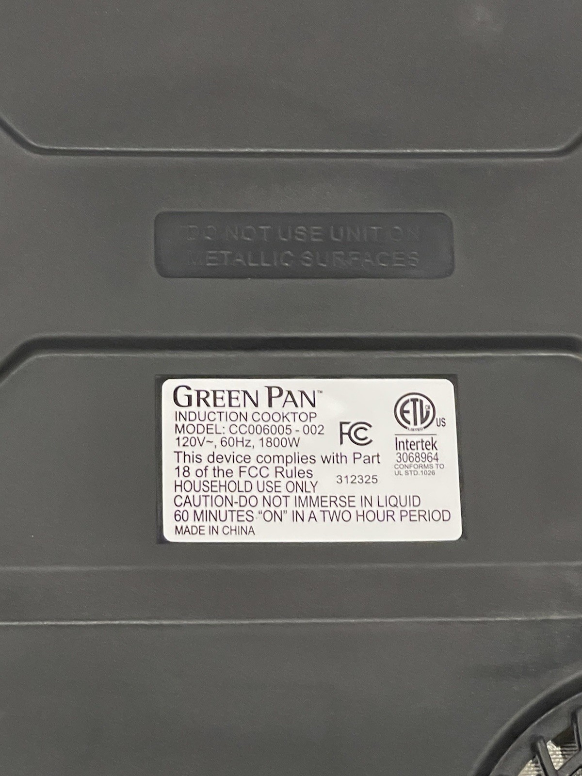 GreenPan Green Pan Induction Cooktop CC006005-002 Portable 1800W