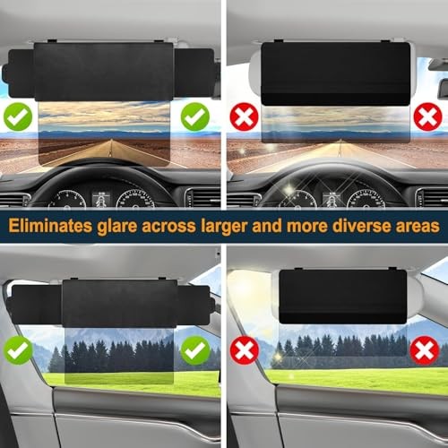 Sun Visor Extender for Car with 2 Side Sunshade, Polarized UniversalB Black