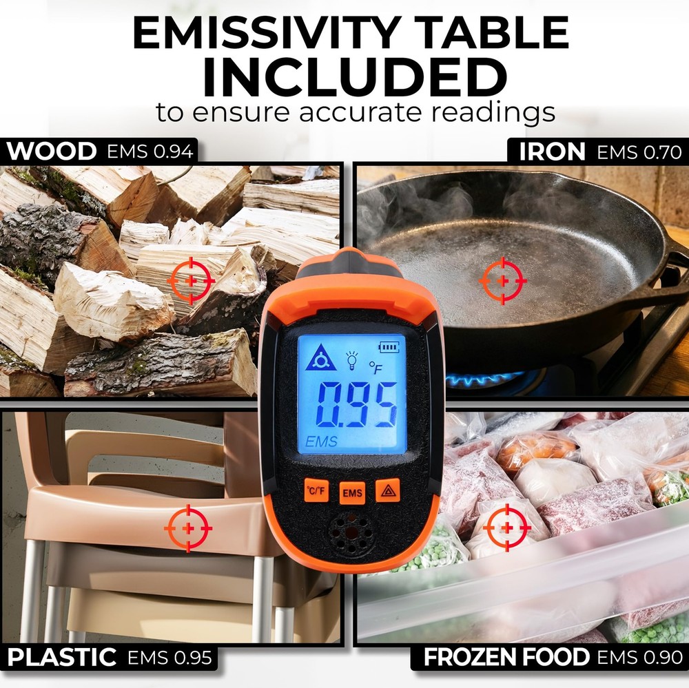 Kizen Infrared Temperature Gun - Handheld Surface Thermometer Orange