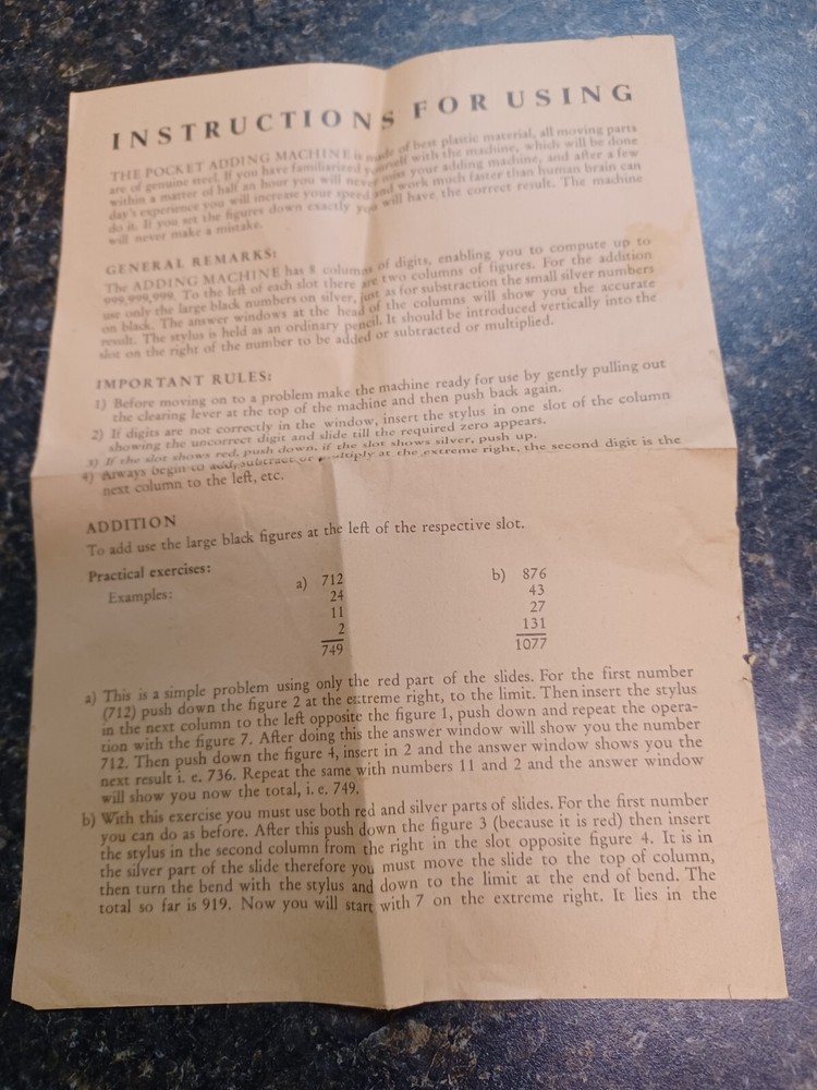Vintage Woolworth Pocket Adding Machine West Germany & Instructions
