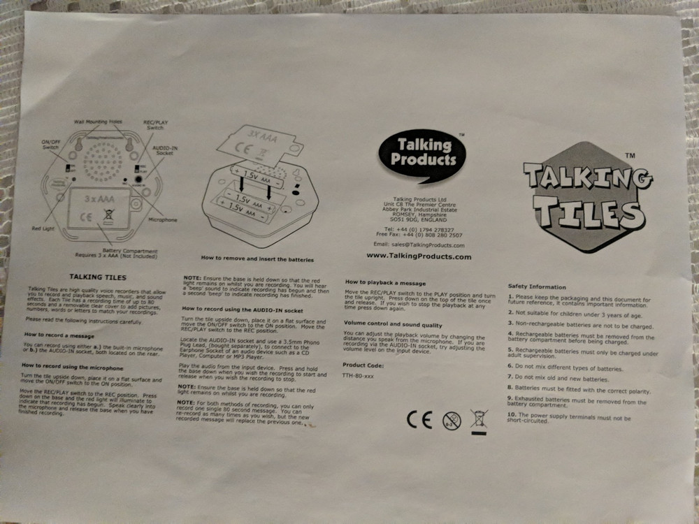 Green Talking Tile -- new in sealed package