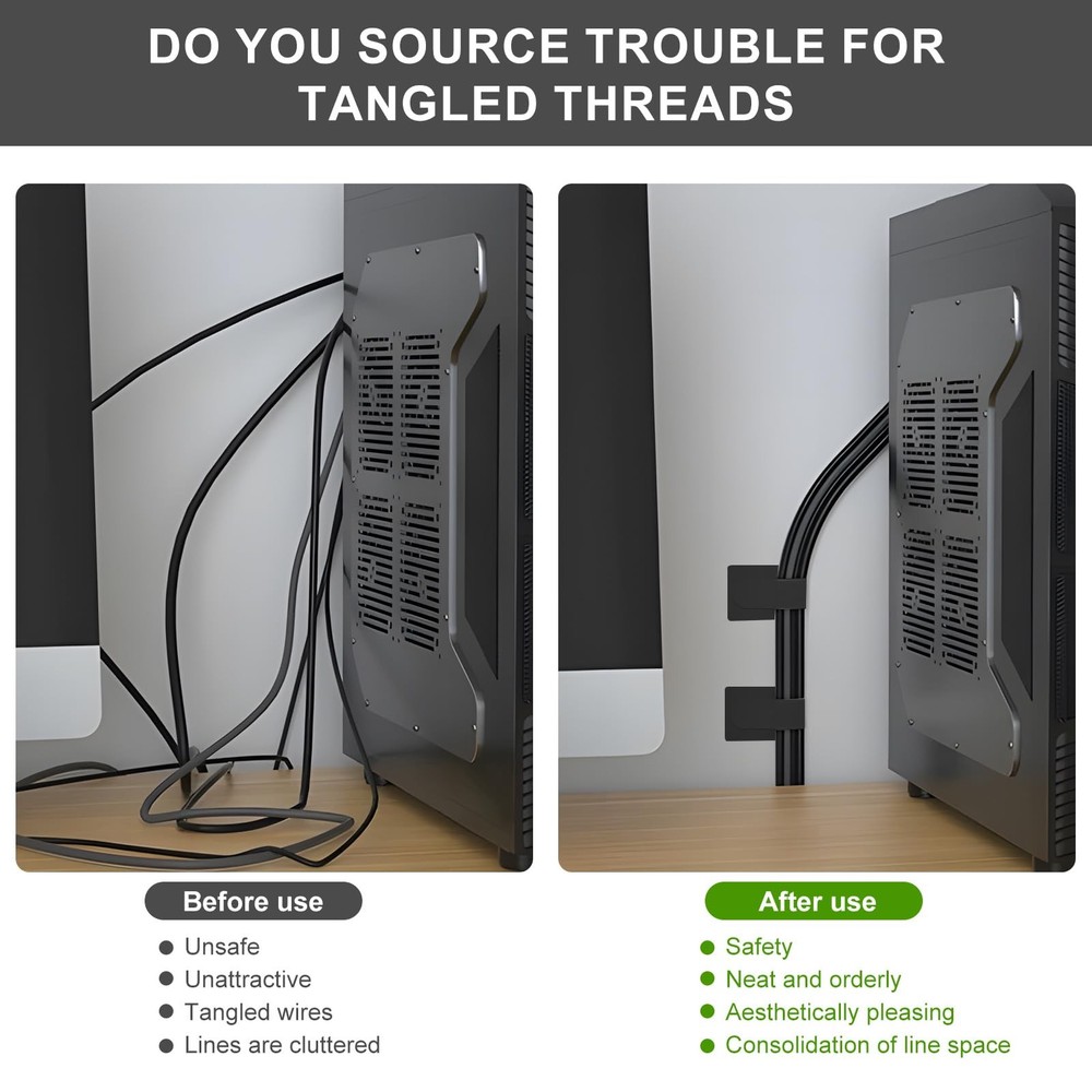 20-Pack Large Reusable -Adhesive Cable Ties cable management Adjustable Hook ...