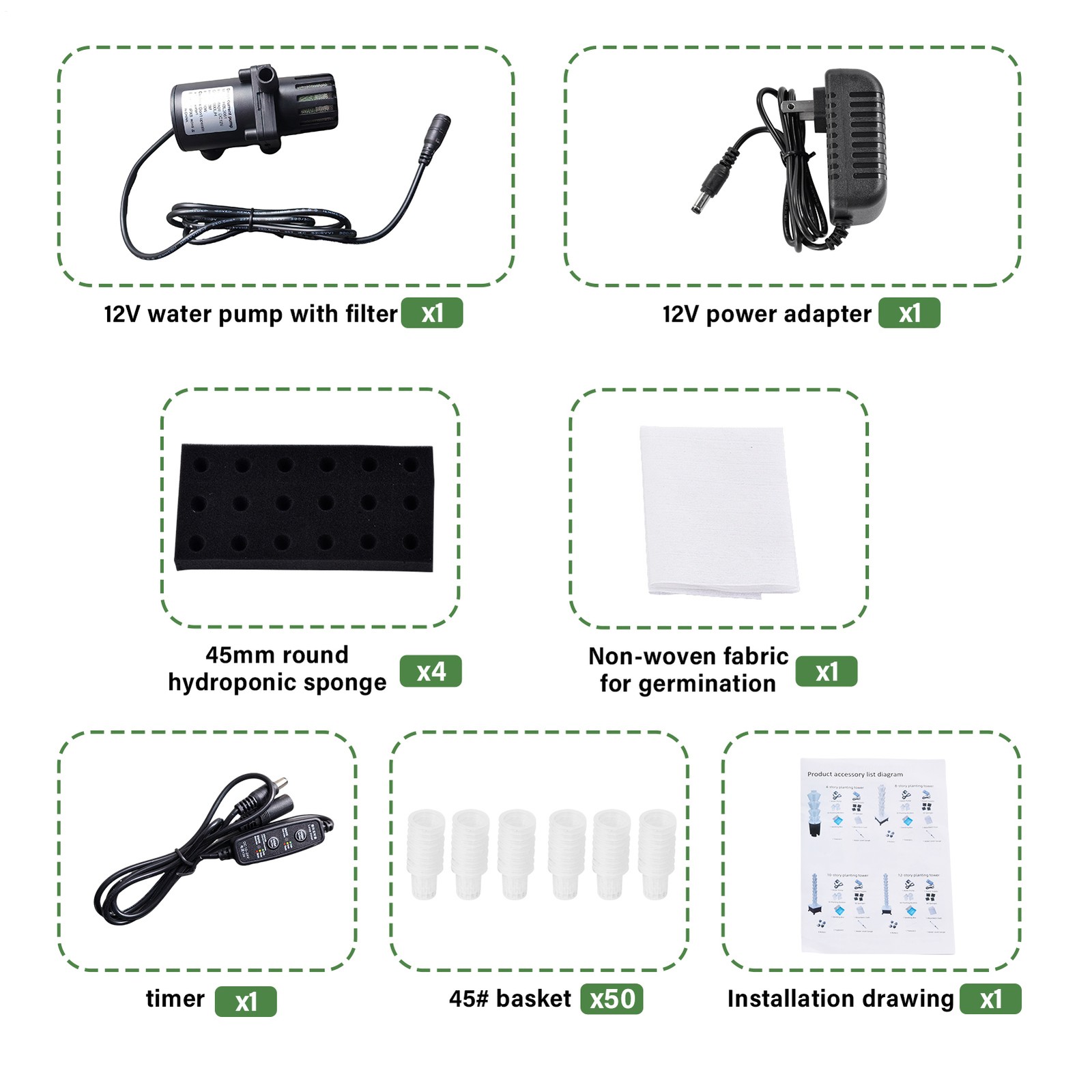 50 Pot Vertical Hydroponic System Tower Garden Aeroponics Home Grow Kit 10 Layer