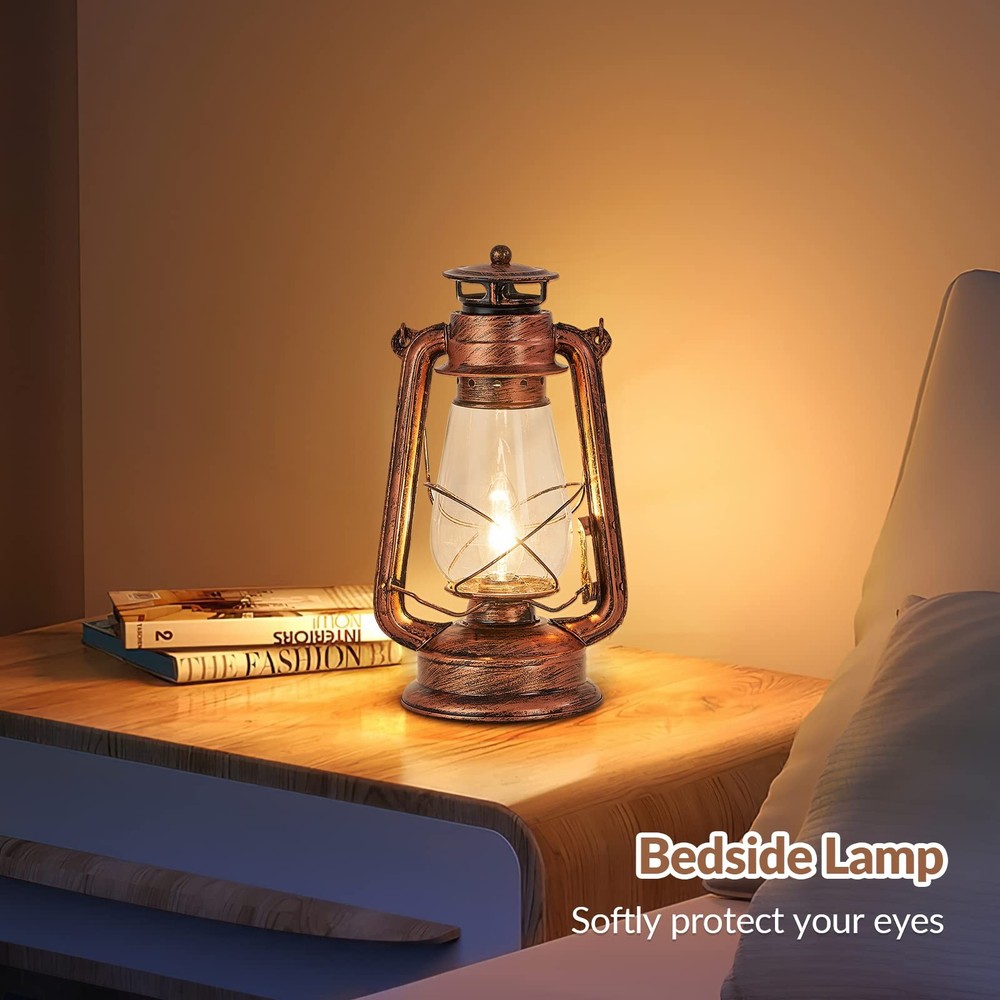 Rustic Lantern Table Lamp Plug-in Old Fashioned Night Light Perfect for Bedro...