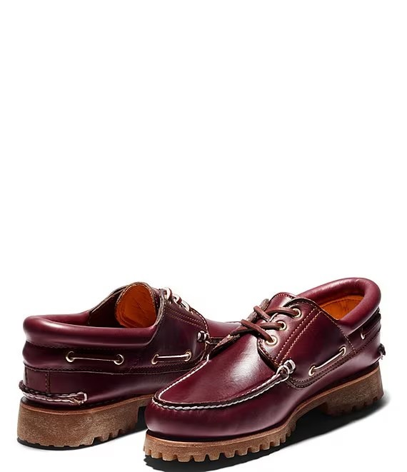 Timberland Men's 3-Eye Lug Handsewn Leather Boat Shoes, Burgundy Color