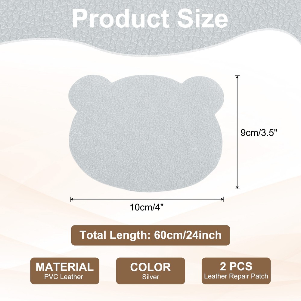 Leather Repair Patch, 2 Pcs Self Adhesive Vinyl Patch, 4 x 3.5" Silver