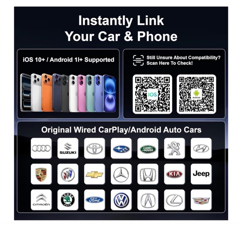 2026 Upgraded Mini Wireless CarPlay Adapter for CarPlay & Android Auto, Plug