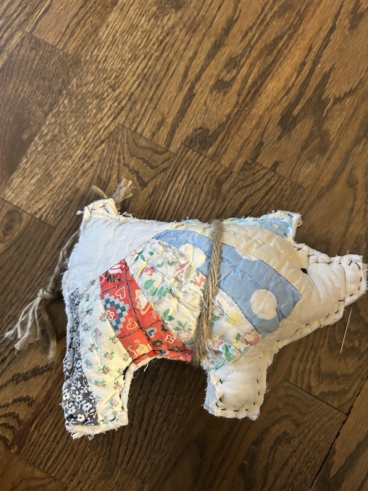 Stuffed Primitive Pig 9” From Feedsack Quilt