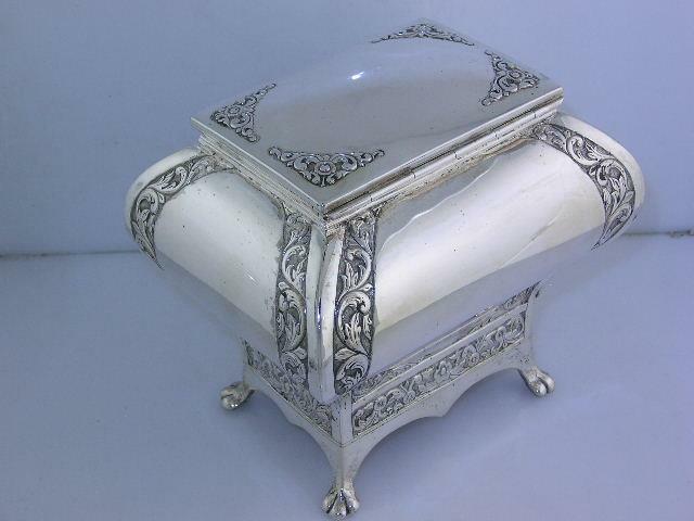Antique Indian solid Silver Tea Caddy GRISH CHUNDER DUTT ~ Bhowanipore Calcutta