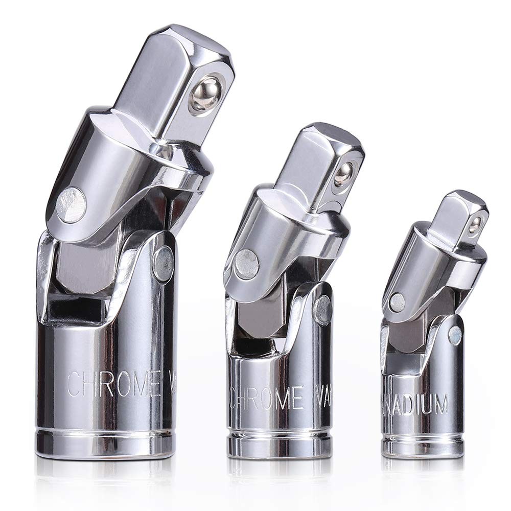 3PCS Universal Joint Socket Set, Chrome Vanadium Steel Swivel One Size